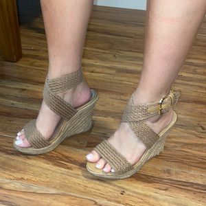 Brown ankle wrap wedges